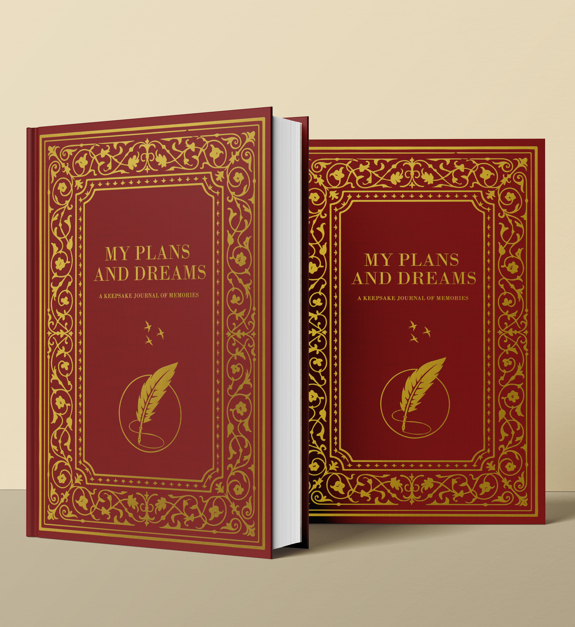 Decorative book titled 'My Plans and Dreams' on a beige background