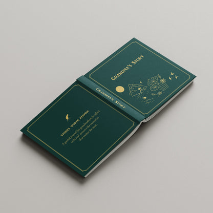 Two green books with gold text on a gray background
